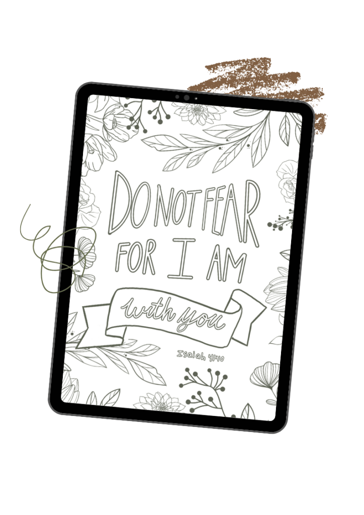 an iPad mockup of a scripture coloring page made by Cindy for free download